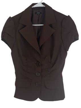 Selé Women’s Brown Short Sleeve Blazer Jacket Size M Ruched Tailored Career Offi